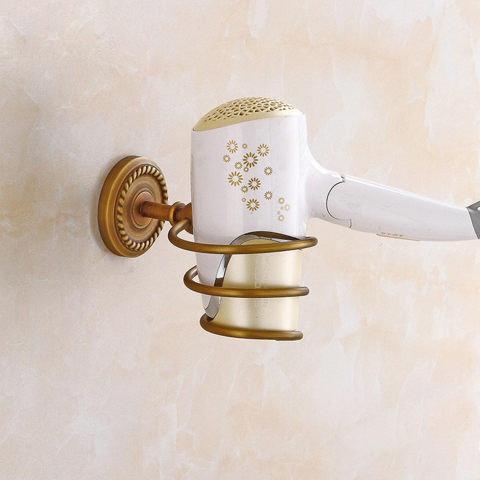 Fanjubei Light/Gold/Black All-Copper European-Style Antique Bathroom Storage Hangers, Hair Dryer Stand