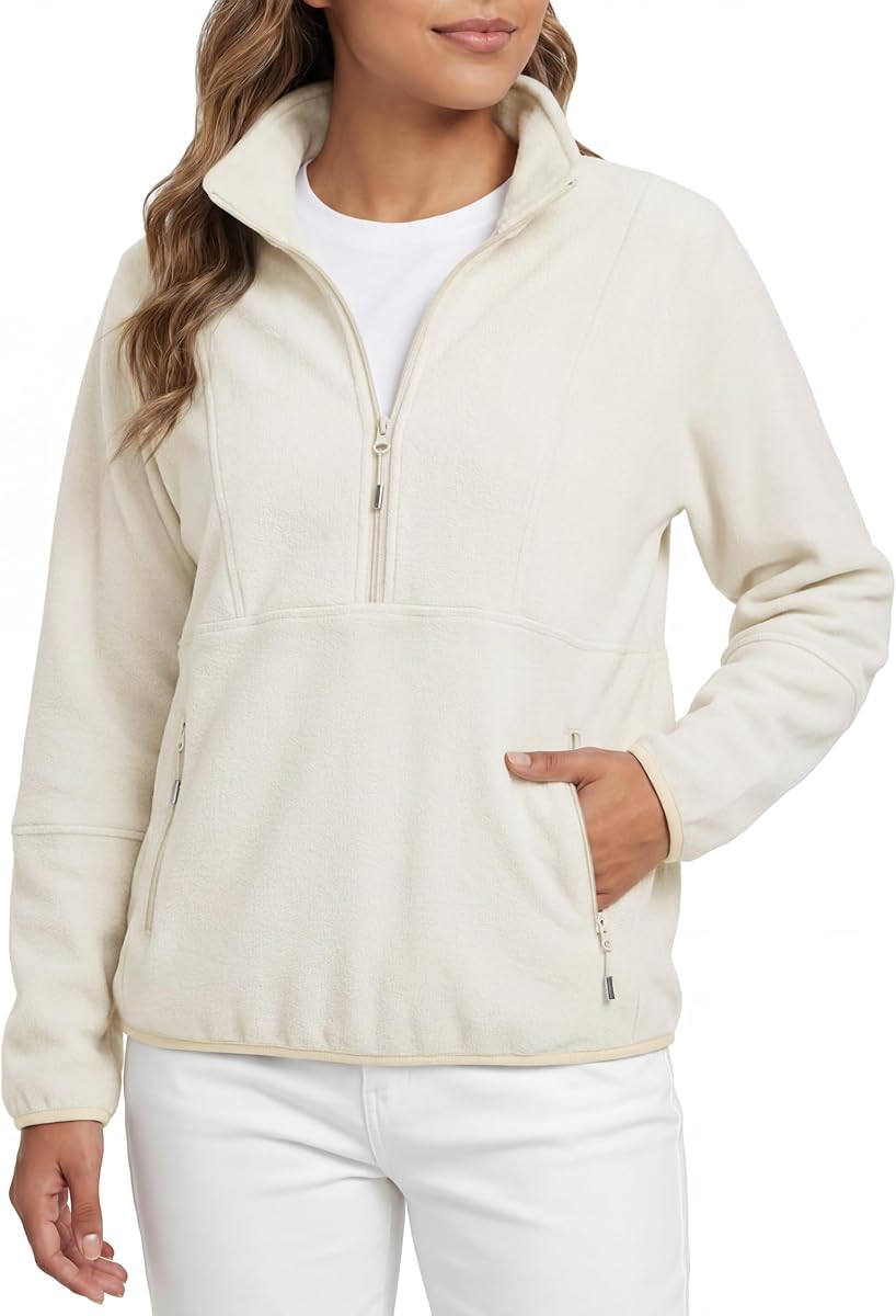 Womens Half Zip Sherpa Fleece Sweatshirt Oversized Trendy Pullover | Mock Neck, Functional Dual Side Zipper Pockets, a Roomy Back Pockets, Loose Fit for Outdoor Sports, Hiking & Mountain Wear