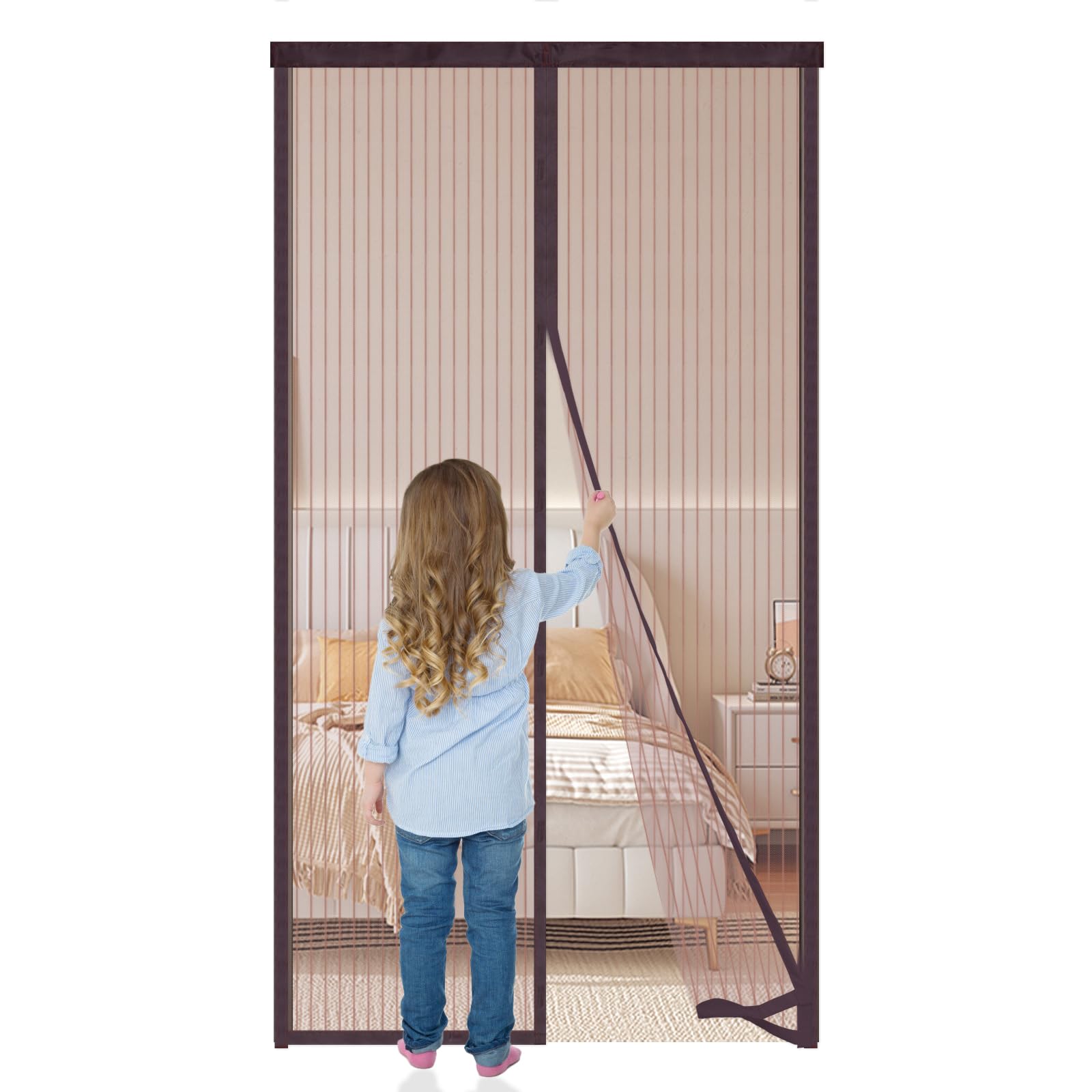 Moustiquaire de porte magnétique marron 75x215 cm pour fermeture automatique