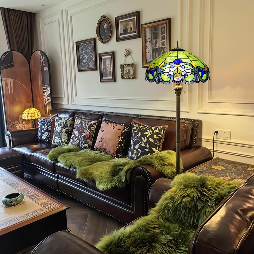 16'' Pfau Blau Grün Gelb Barock Buntglas Ersatz Nur, Glas Handgemachte Weihnachtsdekoration Lampenschirme Für Pendel- Boden- Und Schreibtischlampen,Grün