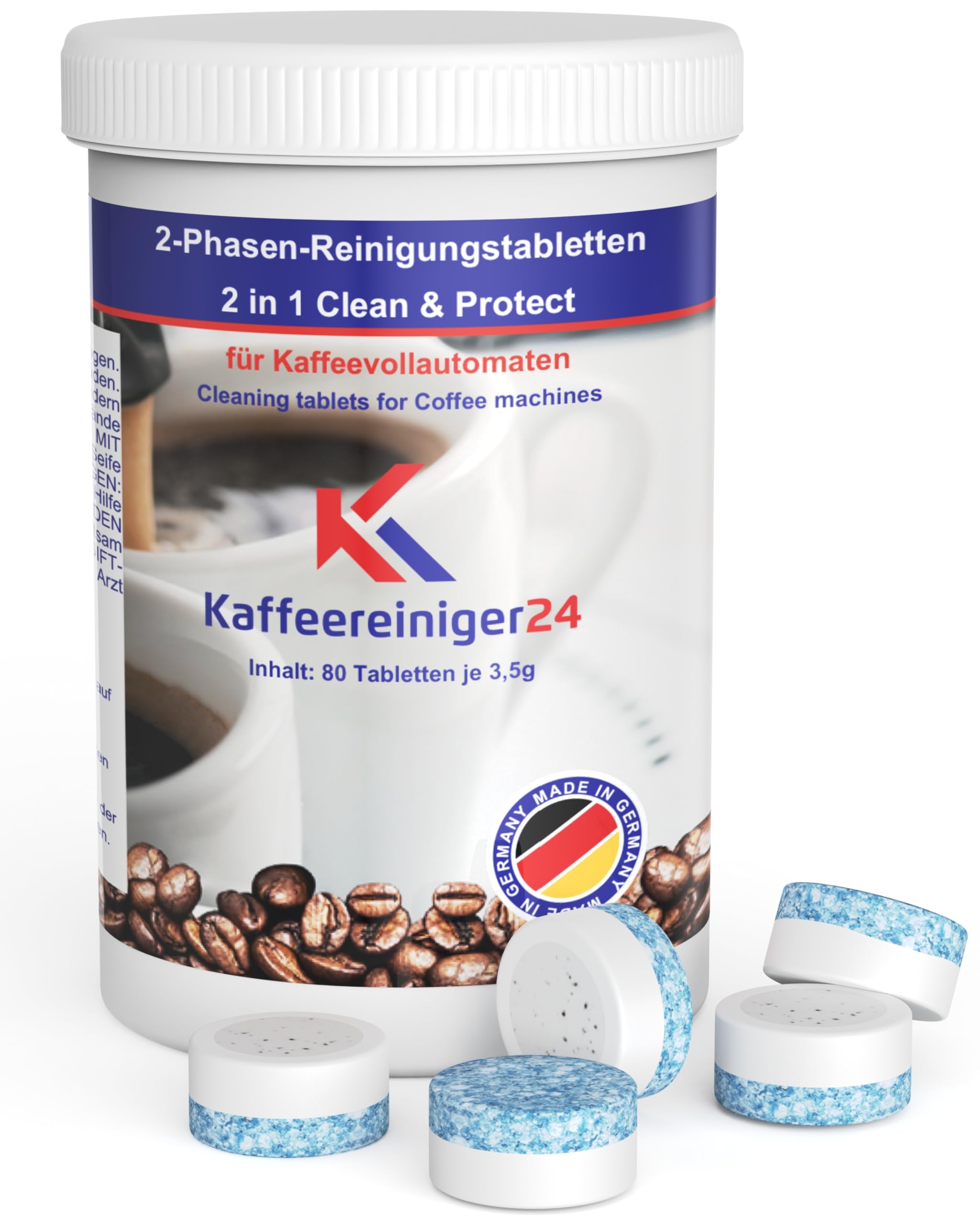 80 compresse per la pulizia a 2 fasi, compatibili con macchine da caffè automatiche Jura da 3,5 g, in barattolo ermetico con tappo a vite per una conservazione sicura