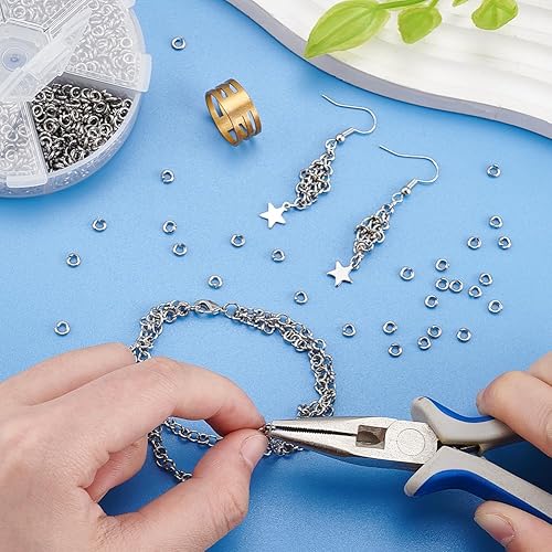 Miniatura 33 de PH PandaHall Alrededor de 1200 anillos de salto abiertos de acero inoxidable 304 de diámetro de 0.236 in, calibre 21, 2 colores para hallazgos de 2