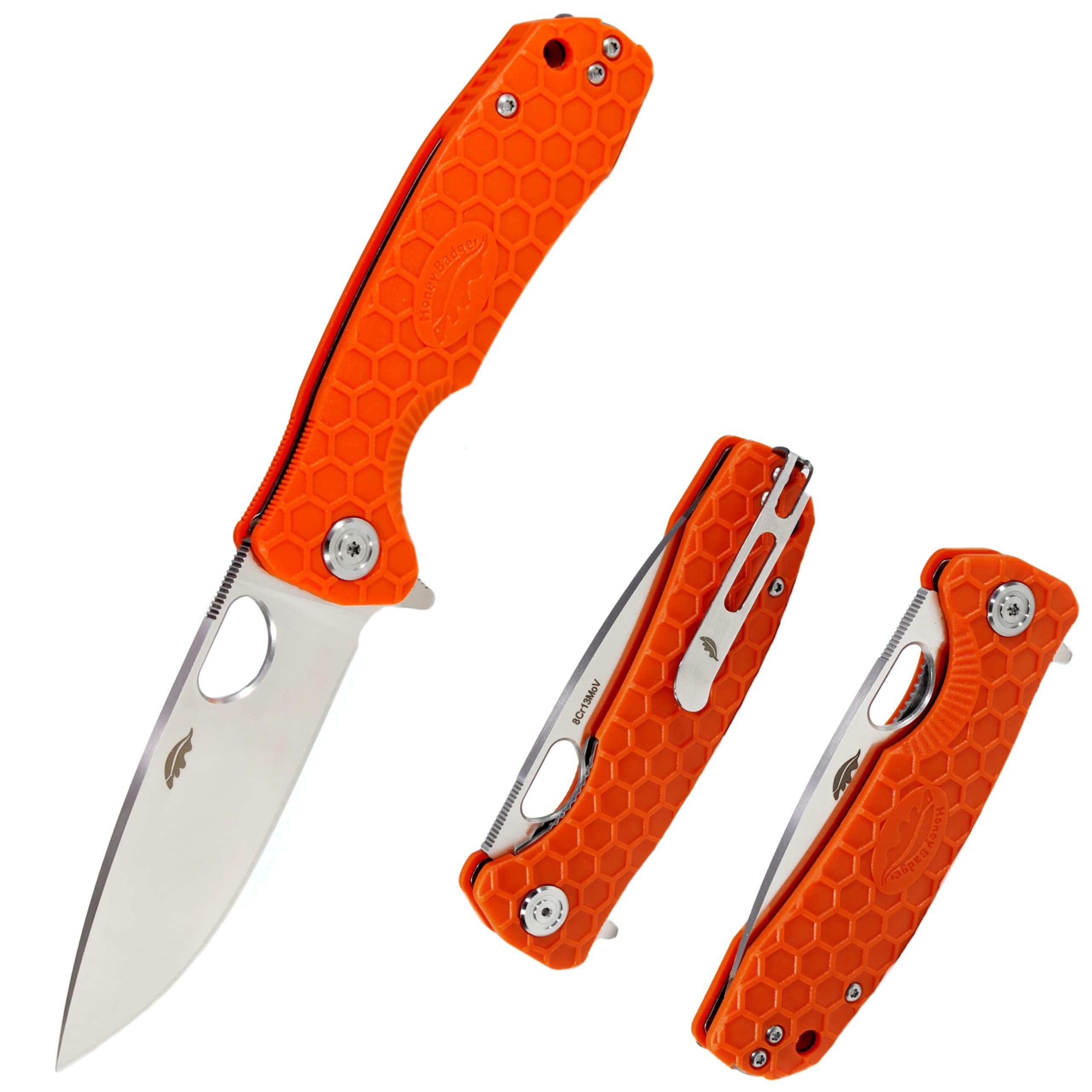 Western Active Honey Badger Medium Pocket Knife EDC Drop Point Folding Utility Knife 3.2" Steel Blade Reversible Pocket Clip - (2.9oz) Drop Point