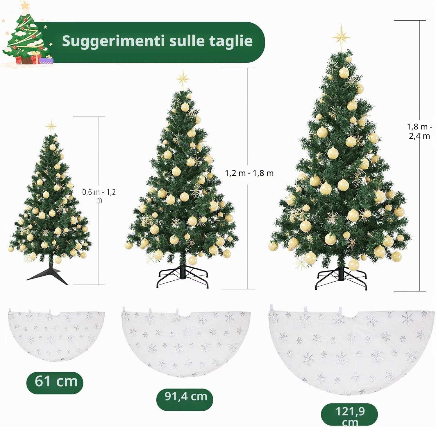 Gonna per albero di Natale, morbida gonna in peluche bianco, diametro 90 cm, fiocchi di neve argentati, decorazione per feste di Natale e Capodanno (spessore extra)