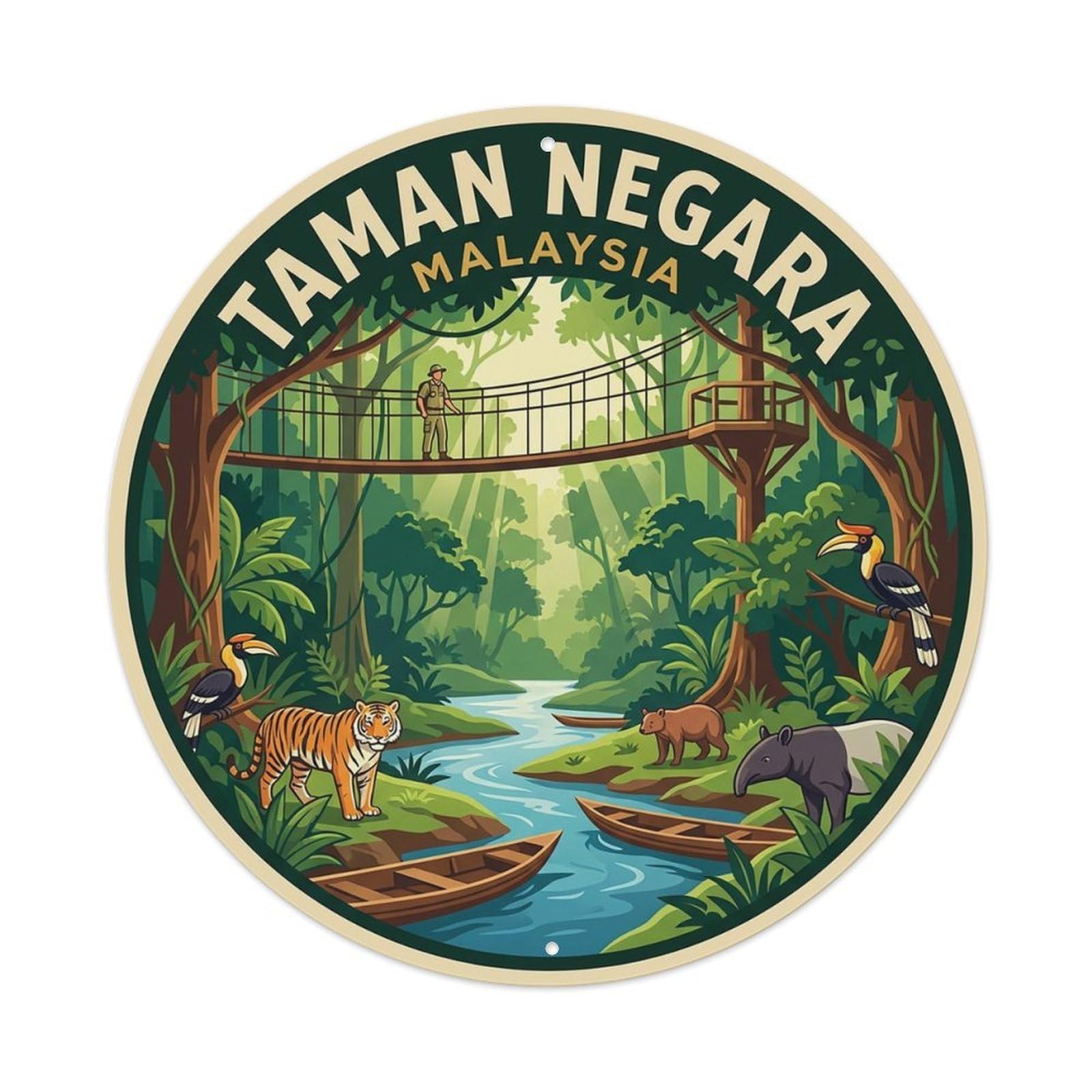 Malaysia Retro Travel Taman Negara Vintage Metal Tin Sign Plaque Wall Decor for Cafe, Club Bar, Office, Garden Metal Poster 8x8Inch