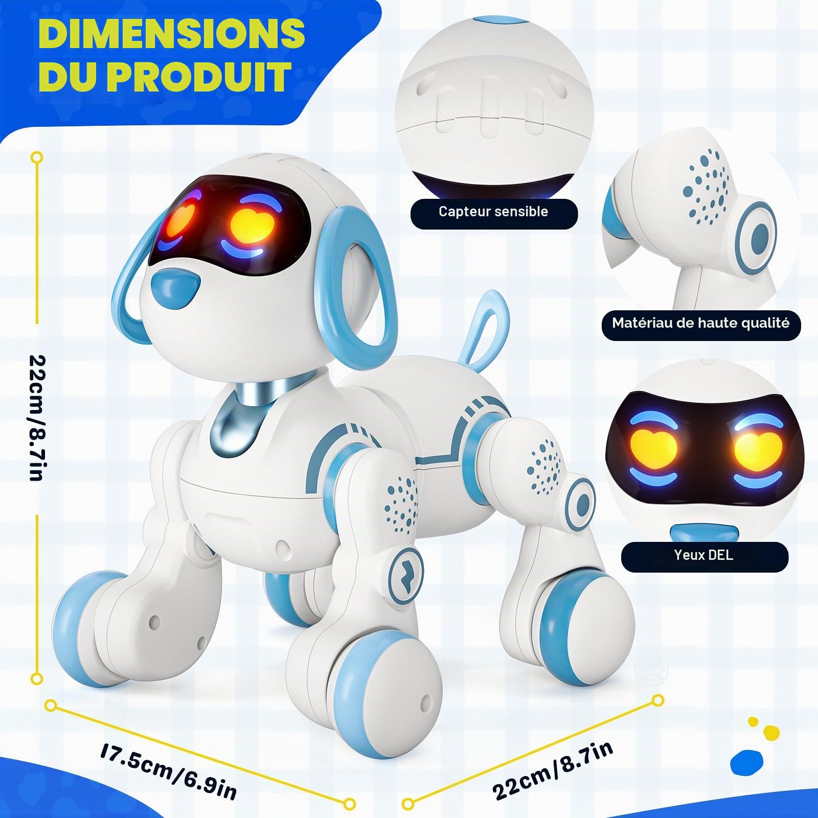Jouet robot télécommandé pour chien - Fonction tactile et suivi - Chiot robot parlant intelligent - Pour filles et garçons - Cadeau de Noël et d'anniversaire
