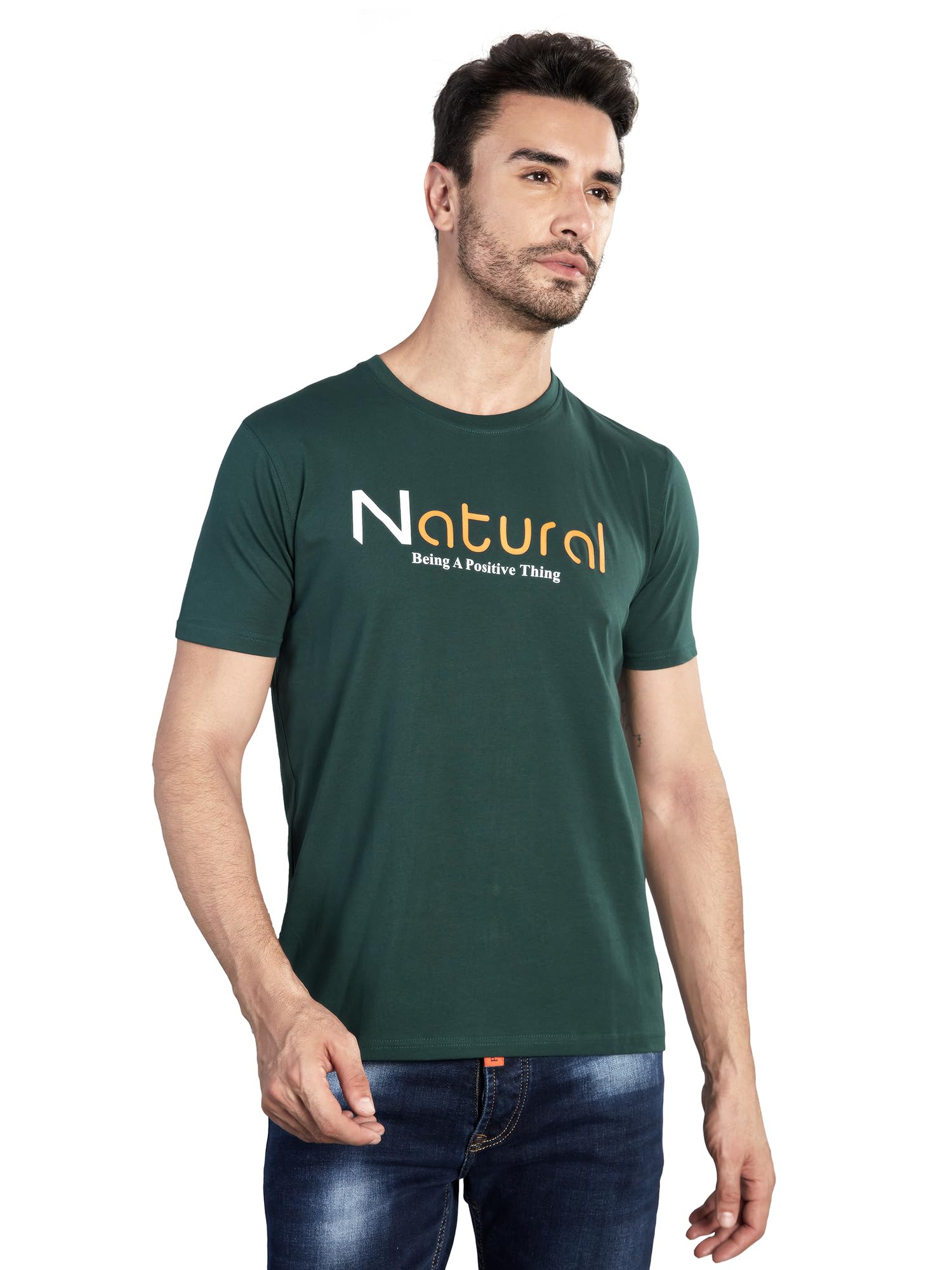 BE POSITIVE Men's Half-Sleeve Round Neck Single Jersey Front Printed Casual T-Shirt