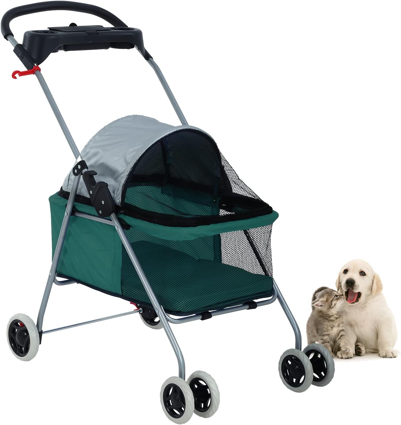 Folding Dog Stroller 4 Wheels Pet Strollers with Cup Holder Waterproof