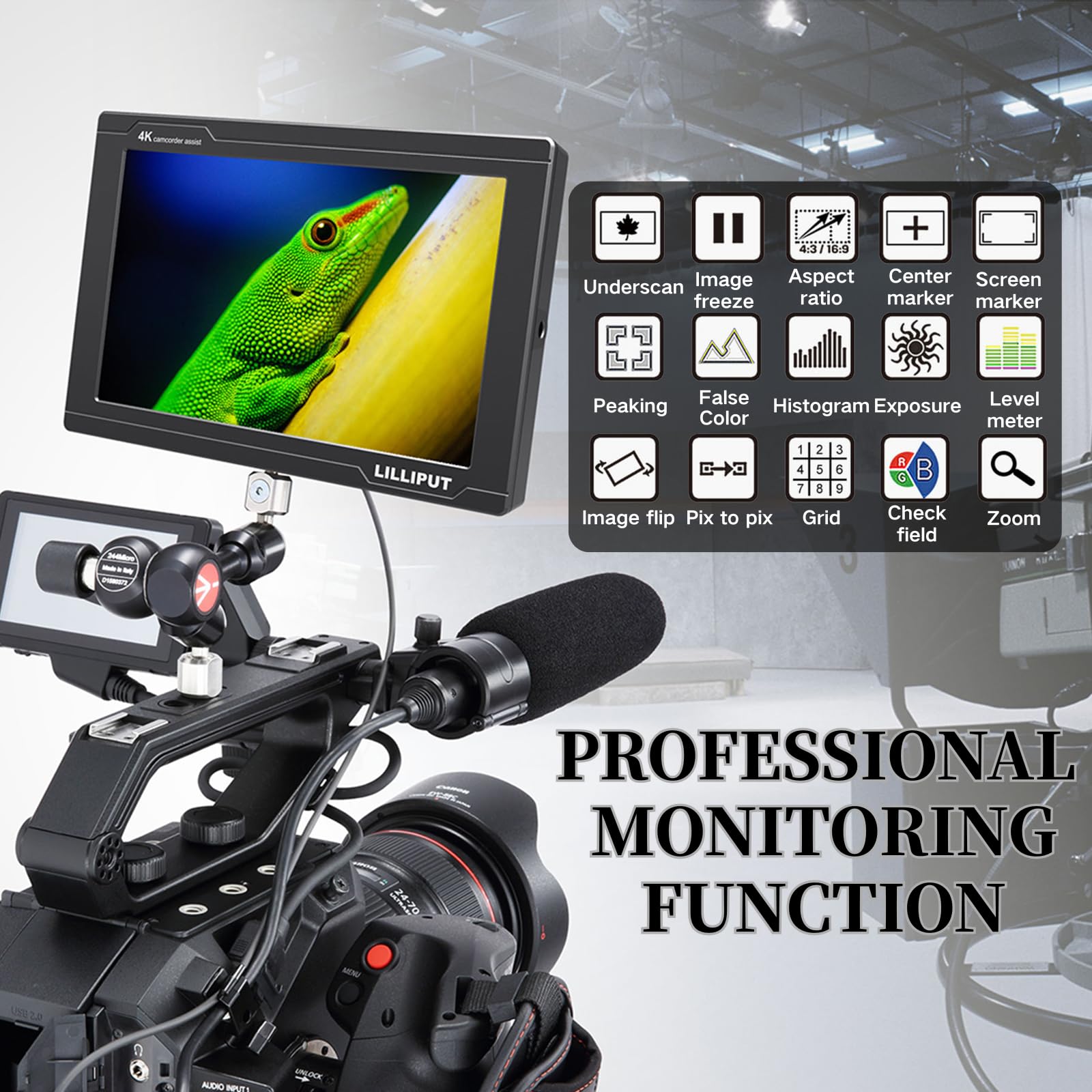 LILLIPUT FS7 7 pollici Telecamera Field Monitor Full HD 1920x1200 IPS Monitor Camera con forma d'onda, Vectorscope & Istogramma, 4K HDMI & 3G-SDI Ingresso/Uscita – DSLR Monitor für Regisseure und