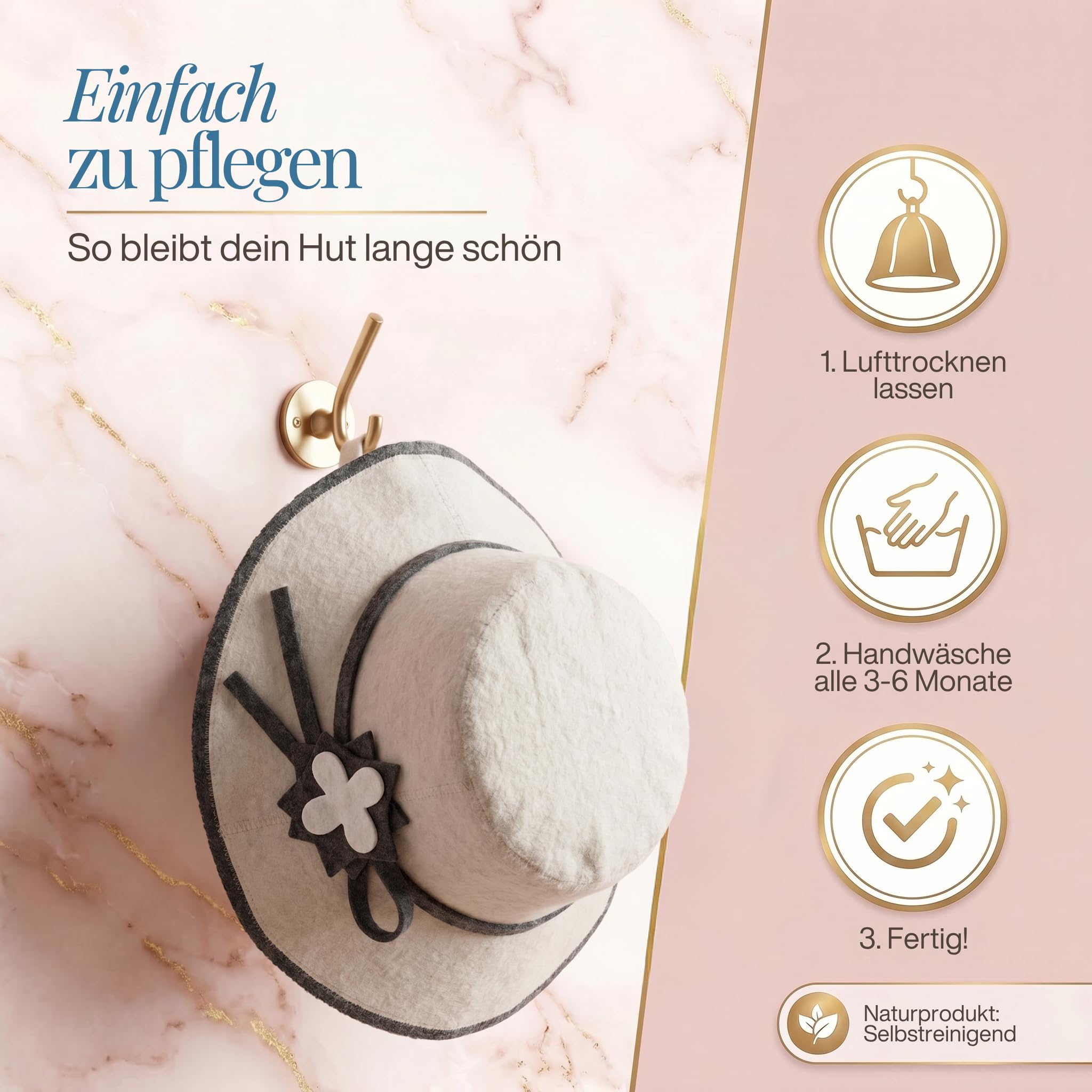 LoWell® czapka do sauny – filcowa czapka dla kobiet i mężczyzn, w zestawie poradnik użytkownika sauny – idealny dodatek do sauny dla wyjątkowego doświadczenia spa – czapka do sauny (kwiat)