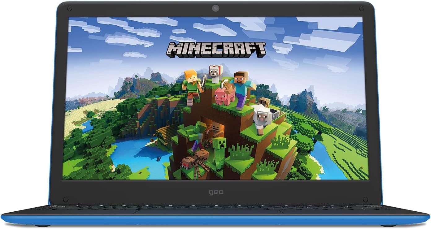 geo GeoBook 140 Minecraft Edition 14-inch Laptop Windows 11 Intel Celeron N4020 4GB RAM - Includes Minecraft - Blue