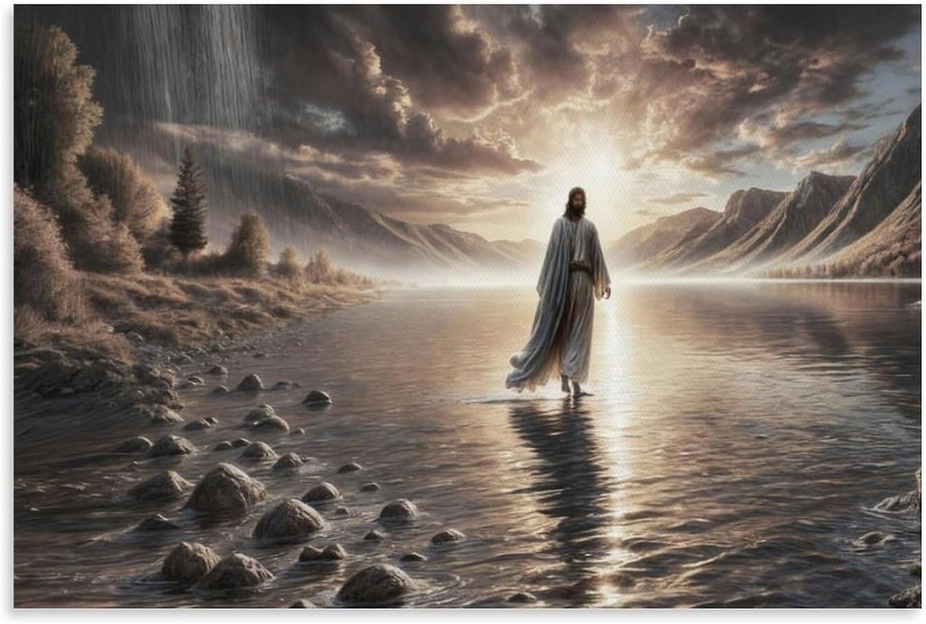 – Jesus Walking on Water Wall Art Poster – Christian Canvas Decor for Living Room, Church, Or Prayer Space – Picture of Jesus Walks on Water, Religious Artwork 12x18inch(30x45cm)