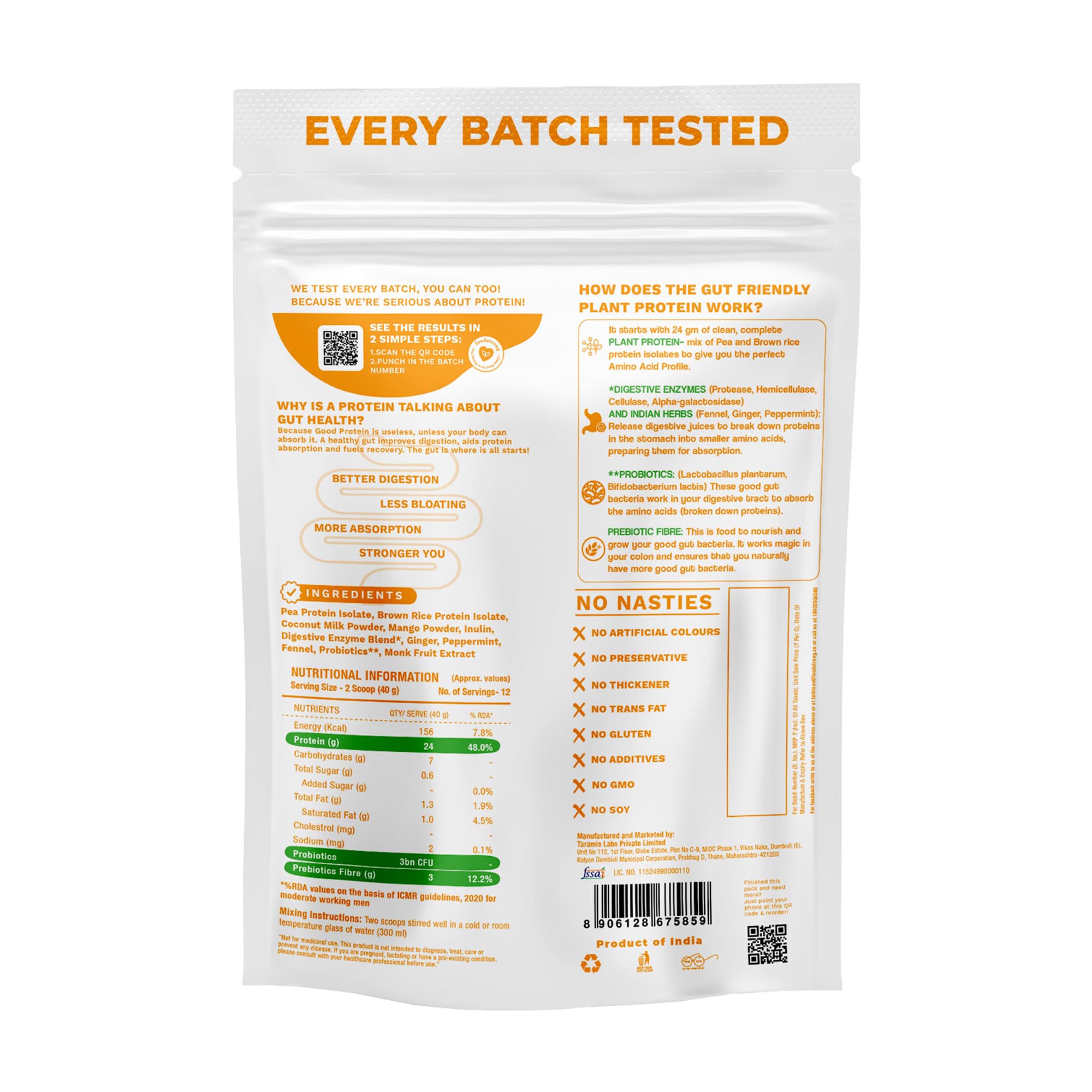 Foodstrong Gut Friendly Plant Protein - Mango | 24g Complete Plant Protein with Probiotics, Digestive Enzymes, Prebiotics & Indian Herbs | Vegan | No Sugar | 500g — Amazon image 4