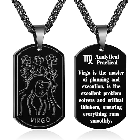 Zocomi Zodiac Sign Dog Tag Necklace for Men Boys, Stainless Steel Horoscope Astrology Pendant Chain Birthday Jewelry Gifts 24Inches