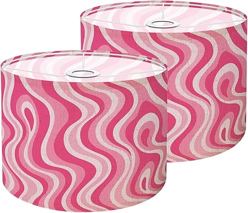 Juego de 2 pantallas de lámpara, color rosa, psicodélicas, sin costuras, retro, de los años 70, 90, 00, con textura de ondas Groovy, pantallas de
