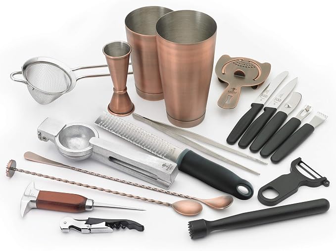 Barfly M37102ACP Deluxe Cocktail Set, 19-Piece, Antique Copper