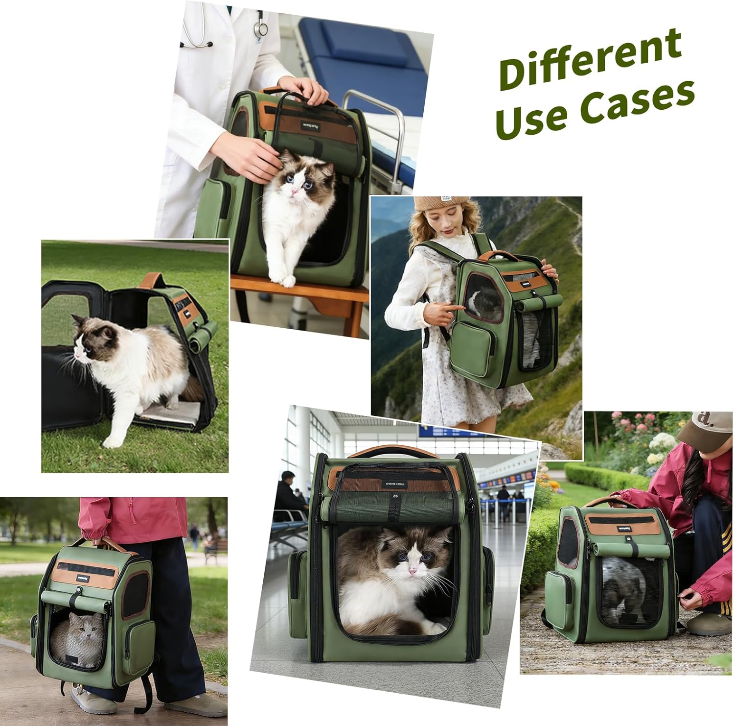 Cat Backpack Carrier, Super Breathable Cat Backpacks, Lightweight Cat Travel Backpack, Cat Carrying Backpack Suitable for Small Dogs Backpack Carrier (Green)