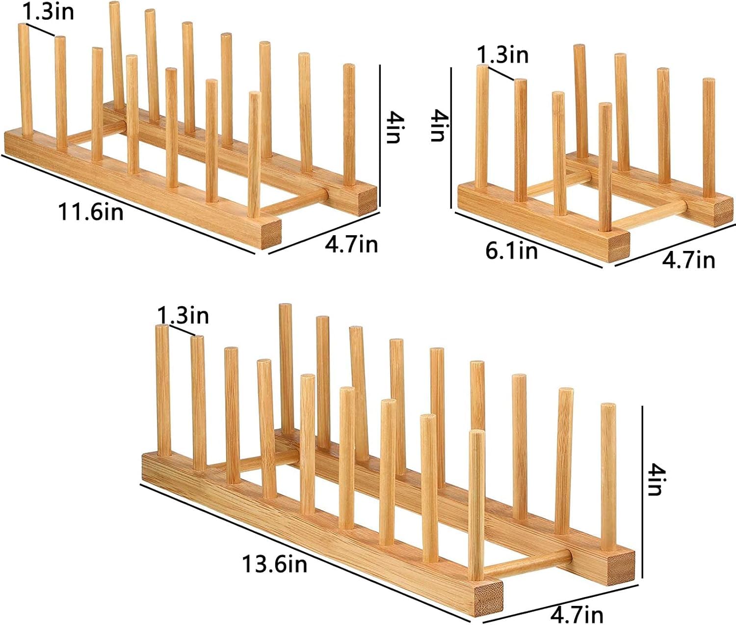 Bamboe Schotel Droogrek Bordenrek Stand Pot Deksel Houder Kast Schotel Organisator Rek Afdruiprek Opslag Houder Voor Schotel Kom Kop Snijplank(4 cells