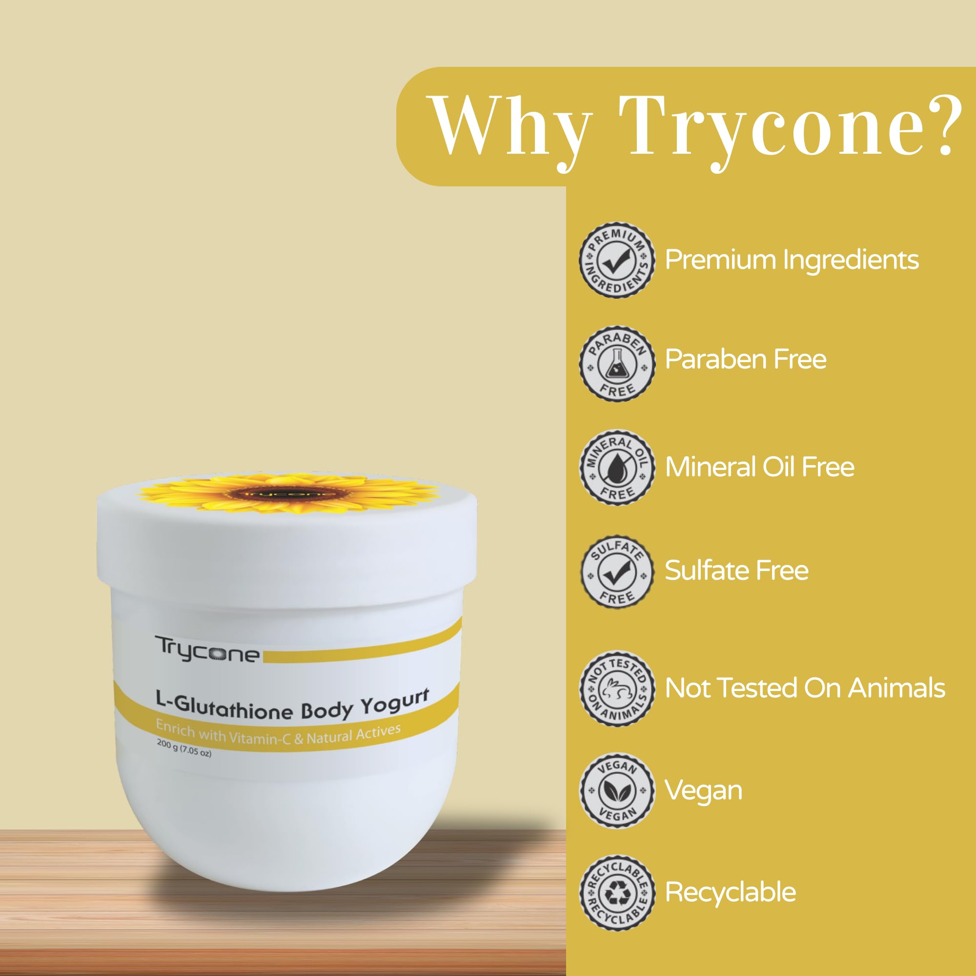 Trycone L Glutathione & Vitamin C Body Yogurt with SPF-15, Enriched with Sunflower Oil for 24-Hour Moisturization & Whitening Lightweight Body Lotion for Soft Glowing Skin 200 gm 3