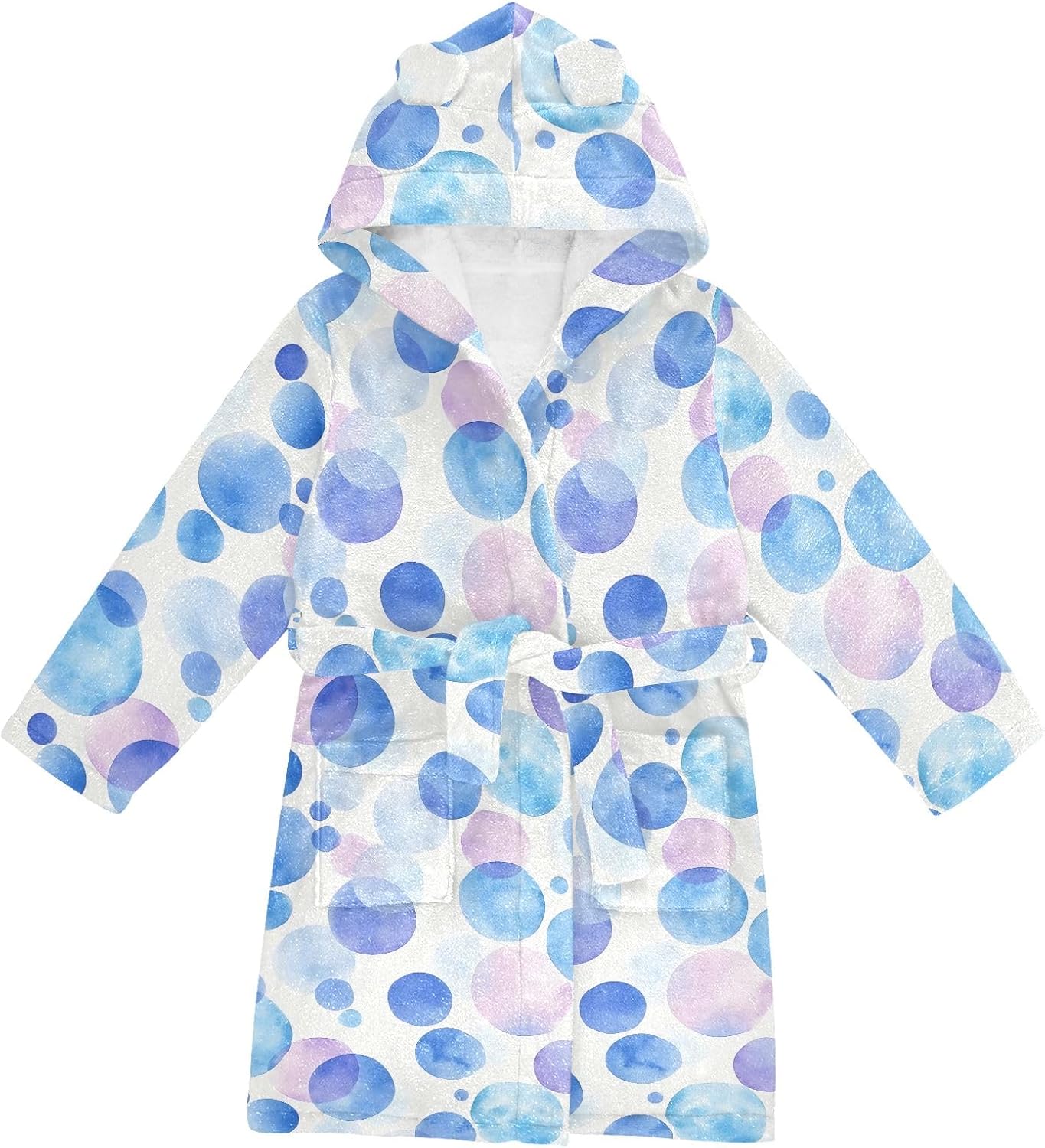 Blue and Purple Bubbles Pattern Toddler Hooded Bathrobe for Boys Girls Soft Plush Bath Towel Robe 2-12 Years