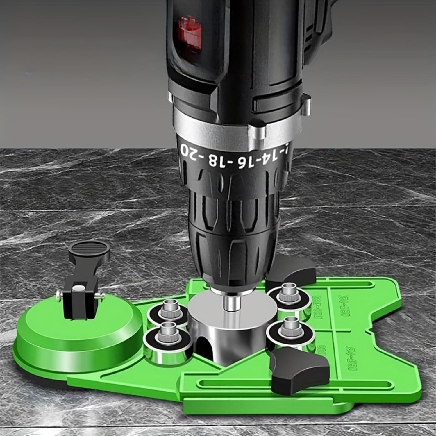 Tile Hole Saw Jig Fixture, Adjustable and Portable with 2 Suction Cups, Drilling for Ceramic, Glass, Porcelain, and Marble