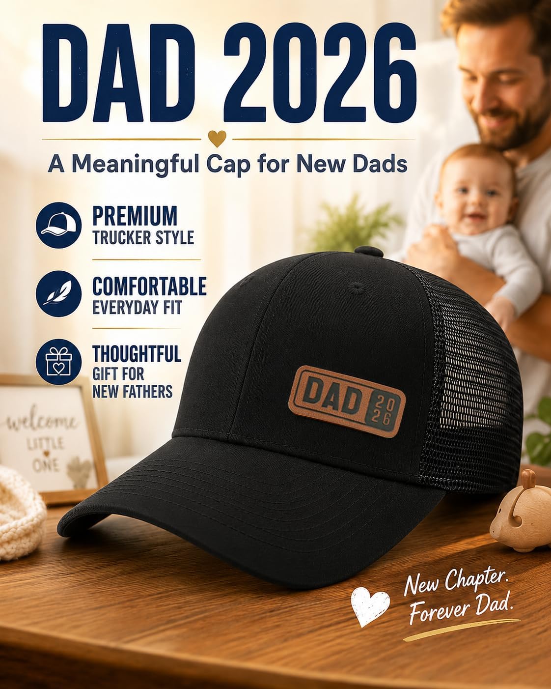Dad Est 2026 Trucker Hat for First Time Dad, Gifts for New Daddy Husband from Daughter Son Wife image 2
