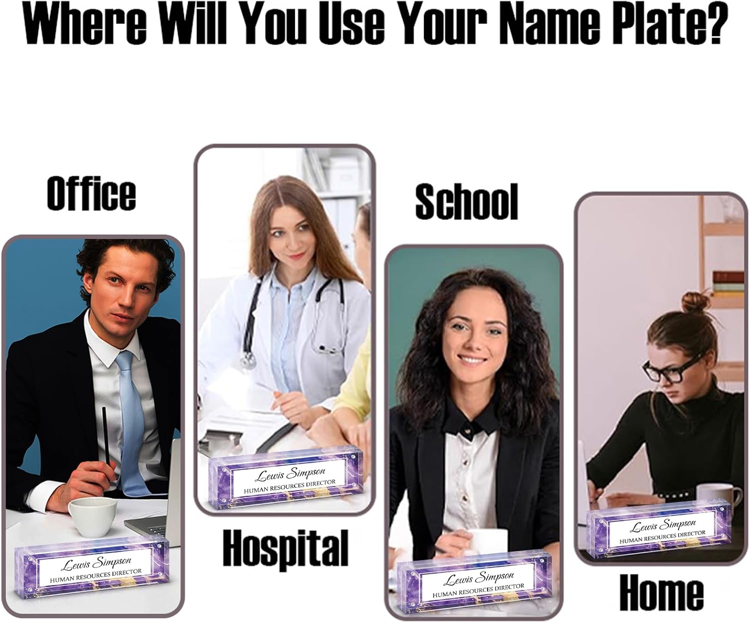 Desk Name Plate Personalized, Desk Double sided pattern Name Plate Personalized Office Desk Decor for Women and Men , Teacher Nurse Boss Employee Appreciation Gifts (Purple marble, fixed pattern) image 2