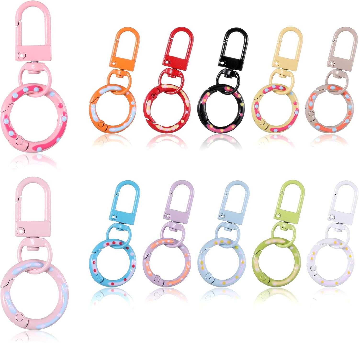 12 PCS Colorful Keychains Clasps O Ring, Cute Keychain Lobster Clasp with O Ring Clip, Lobster Clasp Keychain for Buckle, Bags, Purses, DIY Craft