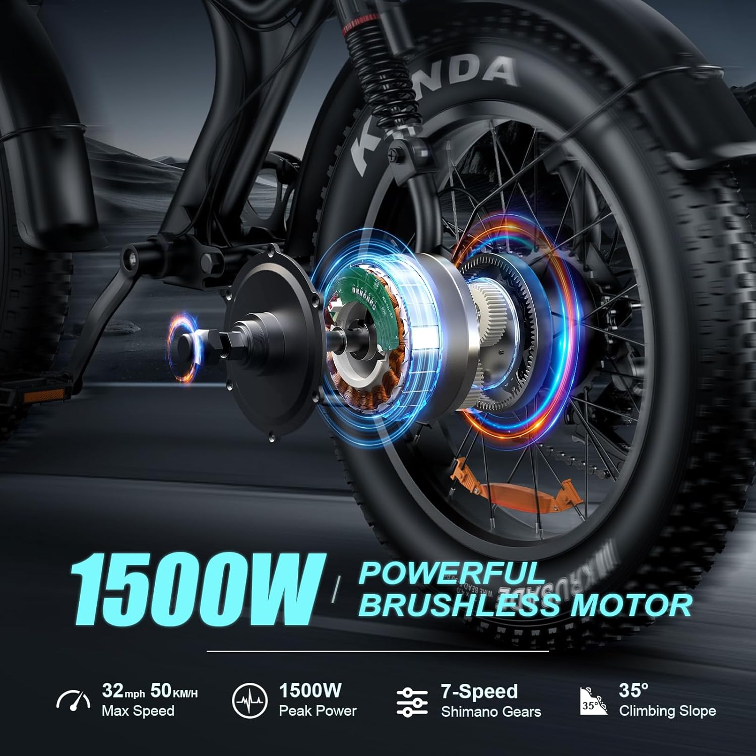 Electric Bike for Adults, 1500W/3000W Peak Motor 20" Fat Tire eBike, 48V 20Ah/23Ah Battery, 32/35MPH Full Suspension Electric Bicycle, Moped Style e Bike for Snow, Mountains, Sand,Road