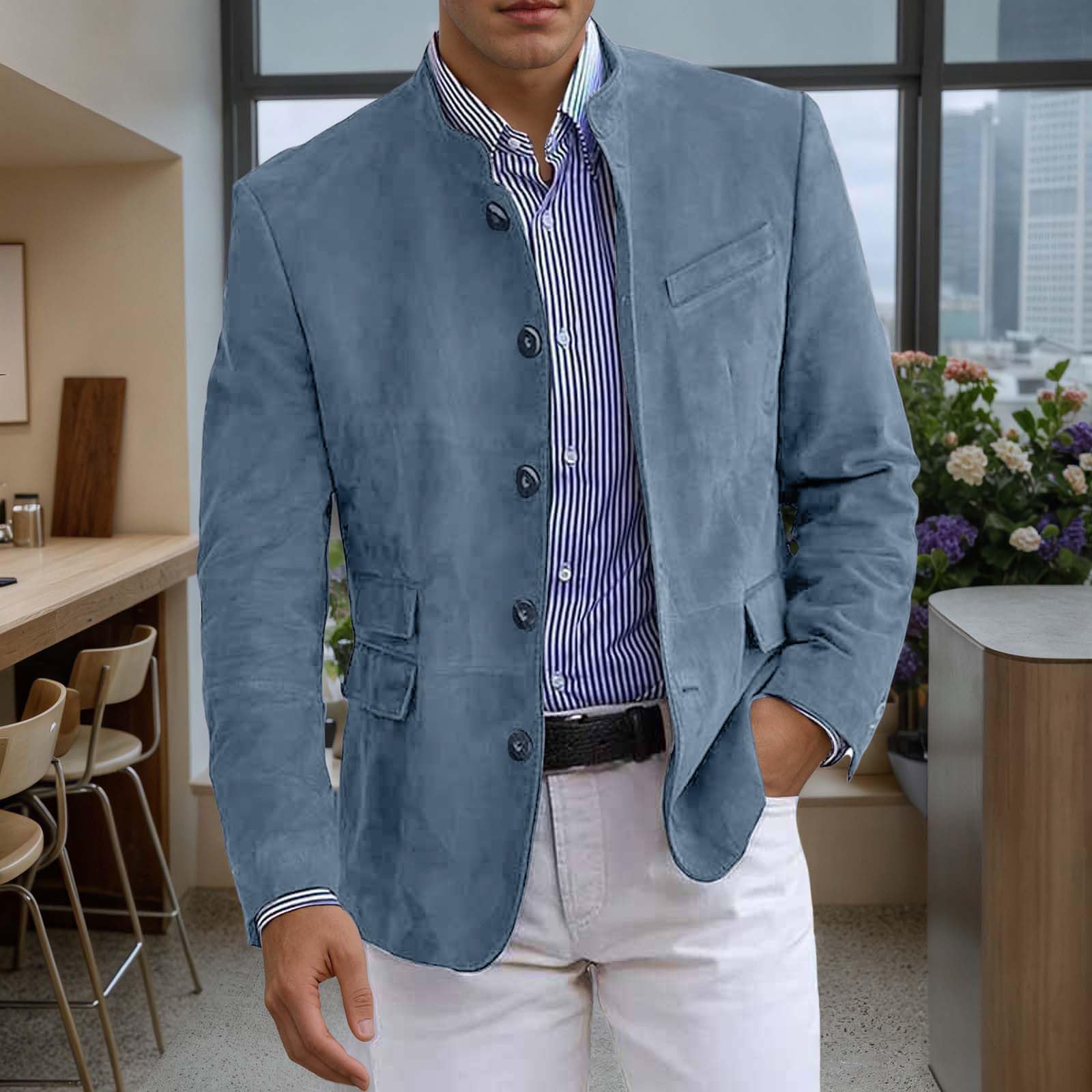 Generisch Giacca casual da uomo con tasche multiple per uso quotidiano, casa, feste, primavera, estate, autunno, inverno