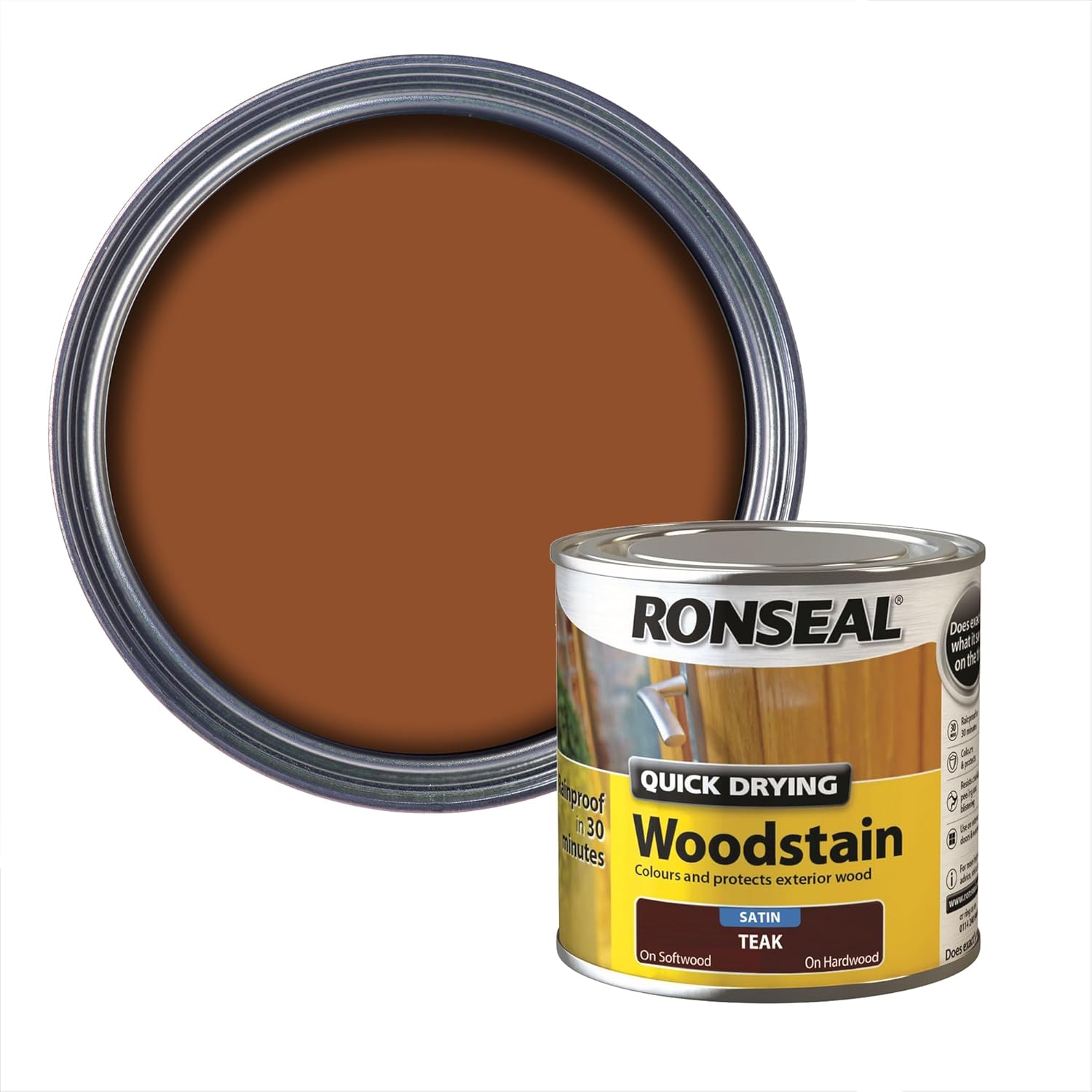 Ronseal QDWST250 250ml Woodstain Quick Dry Satin - Teak