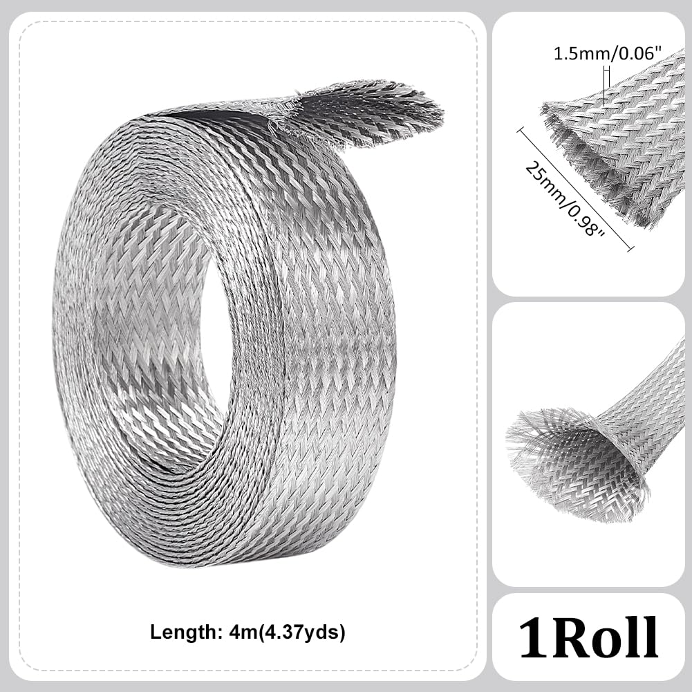 UNICRAFTALE 4m/13.12Feet Stainless Steel Braided Sleeving Braid Cable Wire Shielding Sleeve Ground Straps Protection Flat Metal Mesh Flexible Expandable Scalable Ribbon Flat Wire for Protect Cable - Image 3
