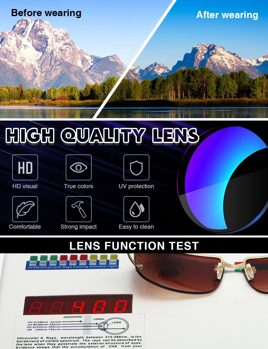 MASDUN Stylish Rimless Frameless Rectangle Sunglasses for Womens Surrounded designer trendy men - Image 7