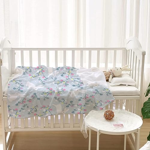 Miniatura 4 de Manta de invierno con diseño de conejo, bonita manta ligera de conejo y floral para mujeres y hombres, suave y acogedora manta de forro polar para