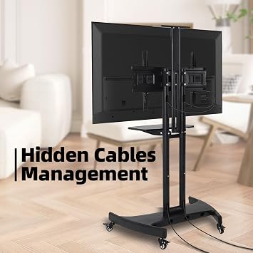 Rolling TV Stand, Portable TV Stand on Wheels, Heavy Duty Mobile TV Cart | 132 LBS Weight Capacity, Perfect for Living Room, Bedroom, Office, Indoor
