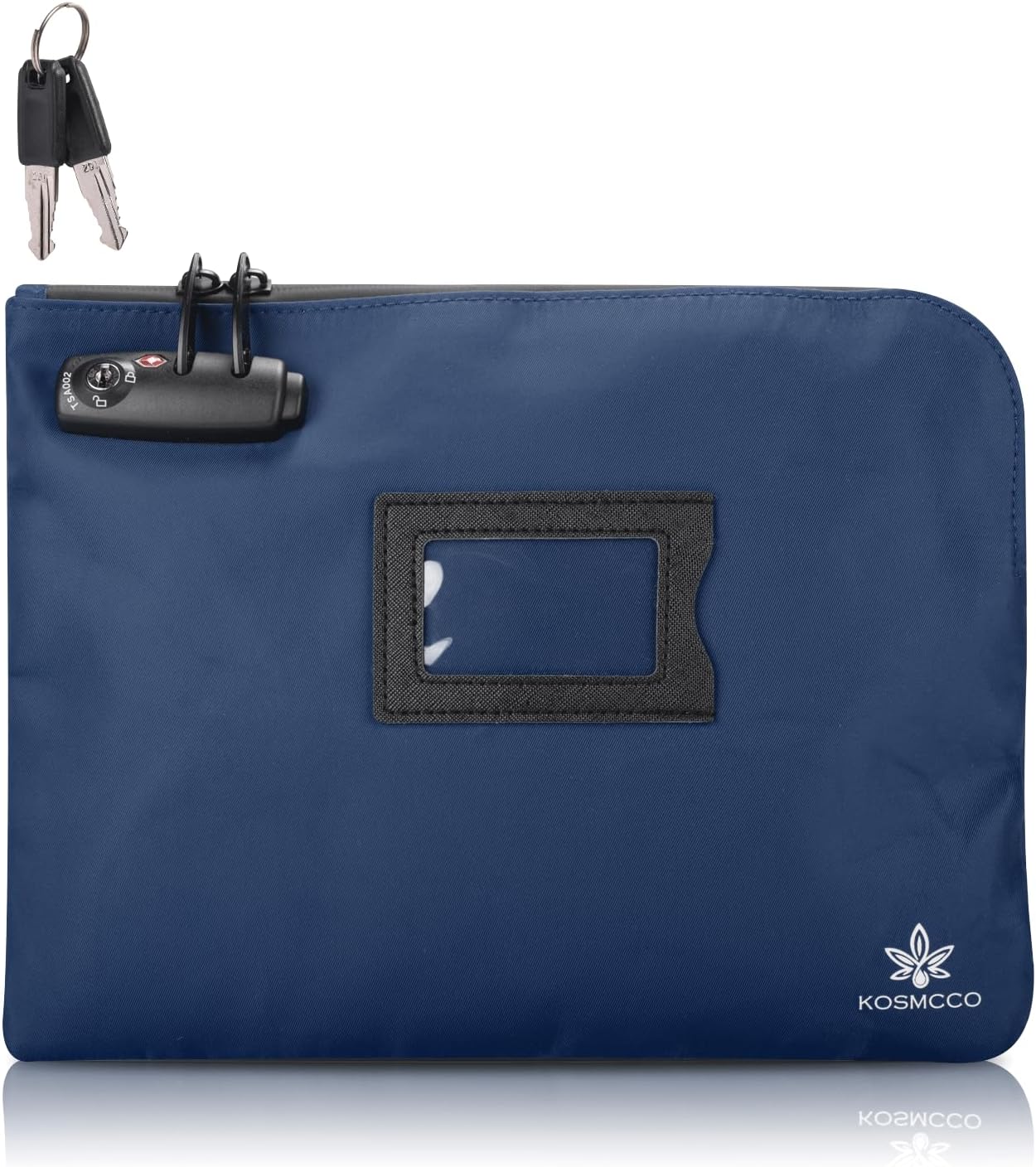 KOSMCCO Money Bag with Lock and Key, 11.8x8.6 Inch Heavy Duty Bank Deposit Bag, Secure Cash Pouch for Valuables, Durable Travel & Business Storage - Navy Blue