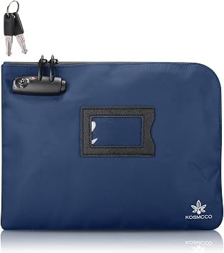 KOSMCCO Money Bag with Lock and Key, 11.8x8.6 Inch Heavy Duty Bank Deposit Bag, Secure Cash Pouch for Valuables, Durable Travel & Business Storage - Navy Blue
