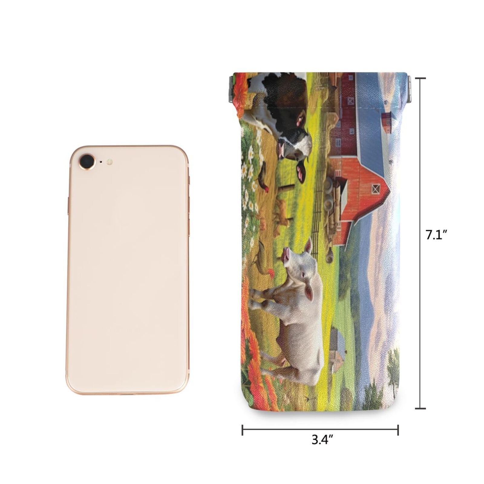 FLildon Farmhouse Animal Eyeglasses Pouch Squeeze Top Sunglasses Case Soft PU Leather Eyeglass Bag for Men Women