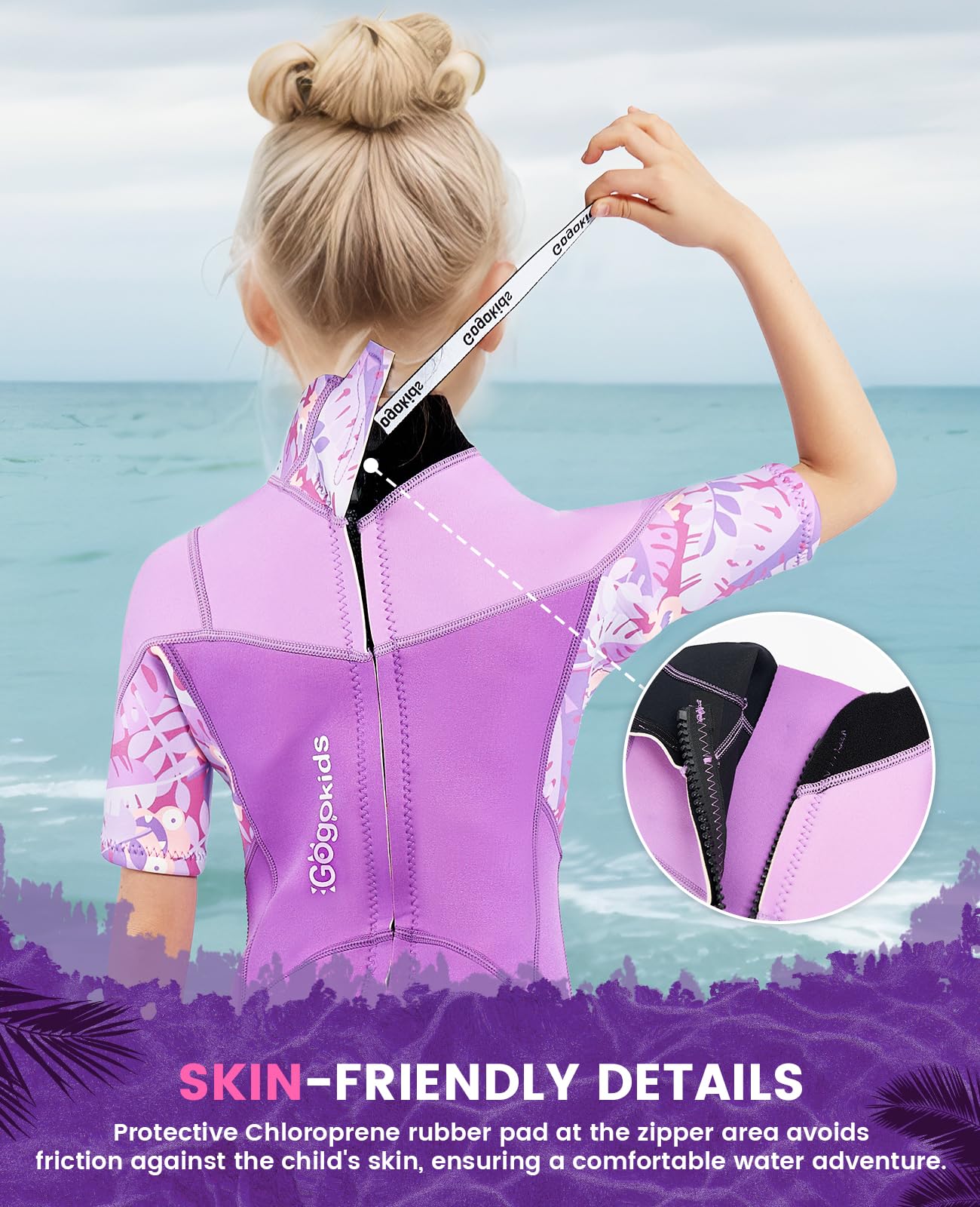 Gogokids Muta corta in neoprene per bambini, 2,5 mm, con cerniera posteriore, comoda e calda, in neoprene UV, per nuoto, snorkeling e surf, età 2-8 anni, per ragazzi e ragazze