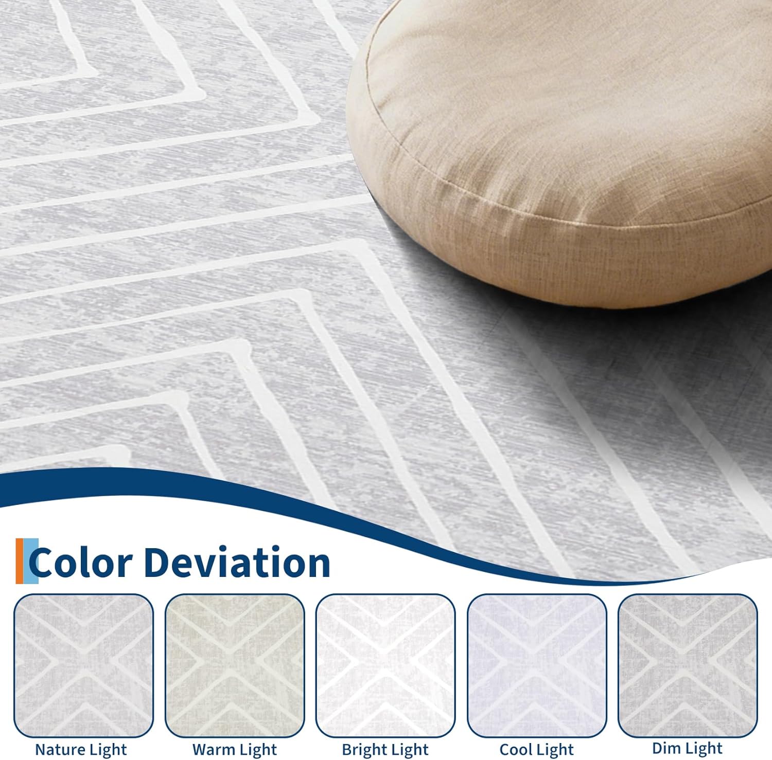 ROYHOME Washable Area Rug 3x5 – Modern Geometric Low Pile Rug with Non-Slip Backing, Soft Neutral Carpet for Living Room, Bedroom, Dining Room & Home Office Grey