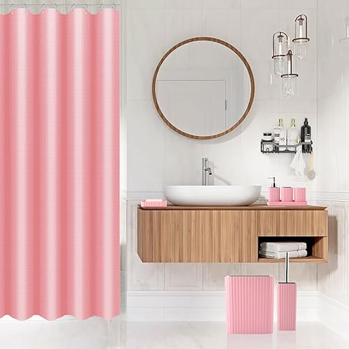 Miniatura 5 de Juego de baño de 28 piezas - Precioso juego de baño rosa, juego de accesorios de baño, juego de cortina de ducha rosa con 5 organizadores de ducha