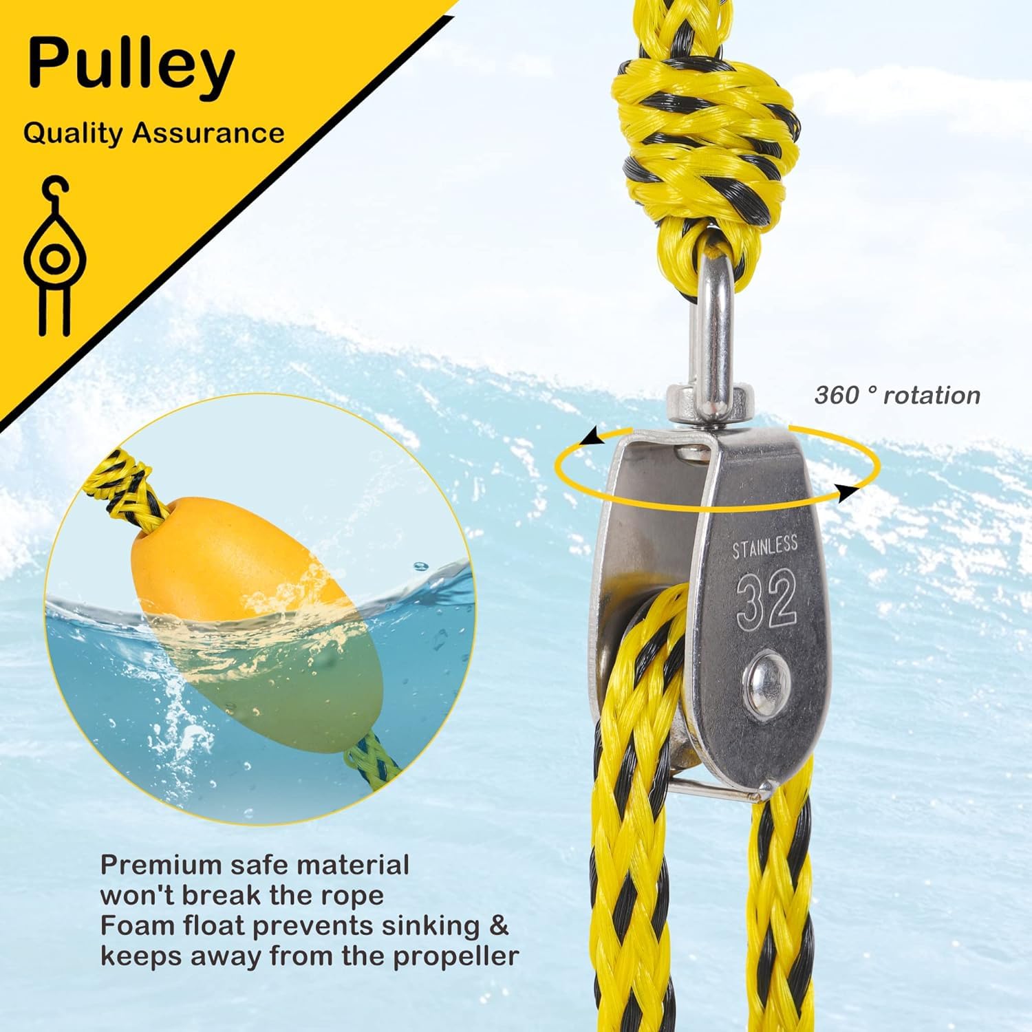 Arnés de remolque resistente para deportes acuáticos con anillos en D, barco, tubo, esquí acuático, wakeboard
