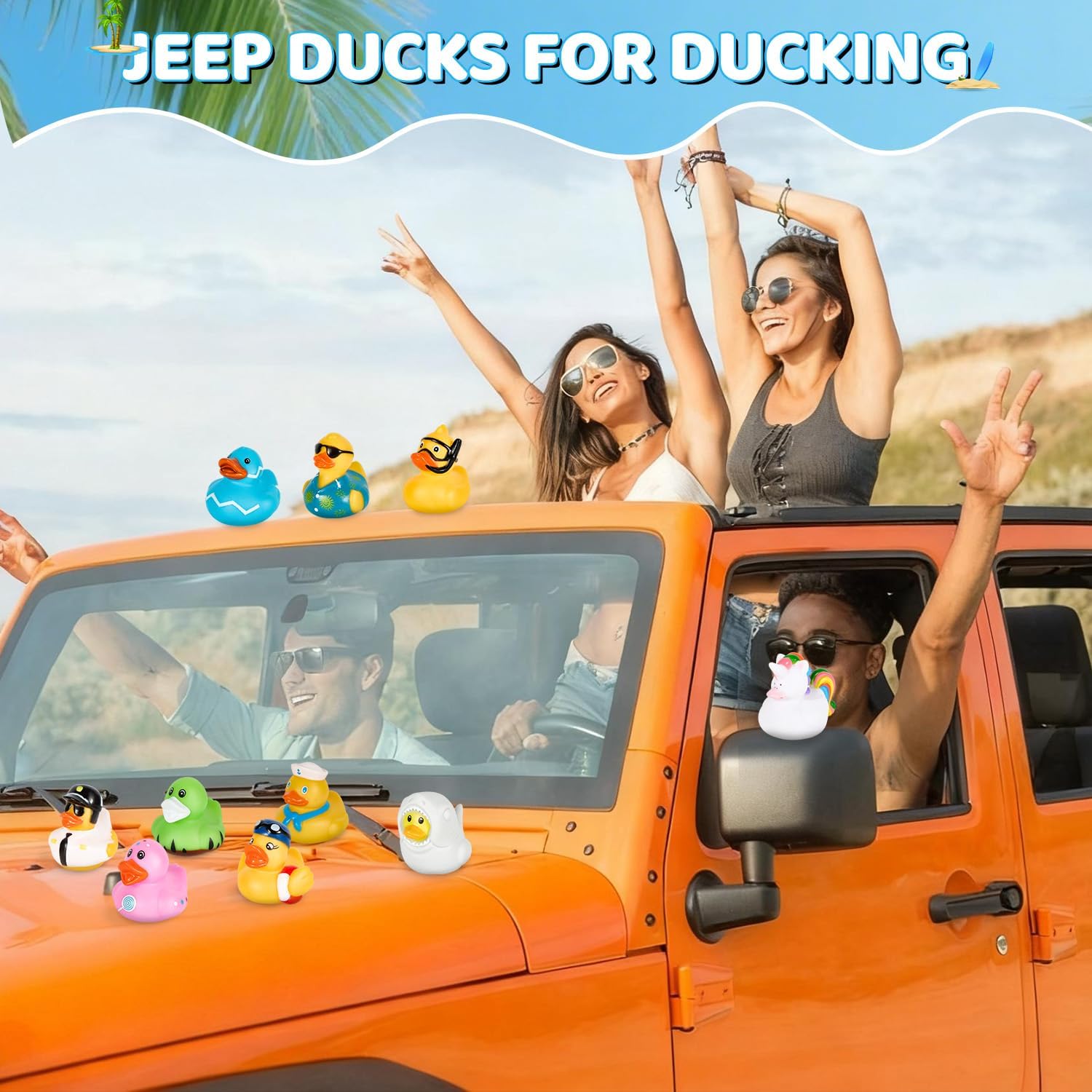 24Pack Summer Rubber Ducks with a Bag, Summer Duck for Jeeps, Assorted Beach Toys for Pool, Duckies Games, Party Favors, Birthday Gifts, Classroom Incentives, Baby Kids Swimming Pool Water Bath Toys