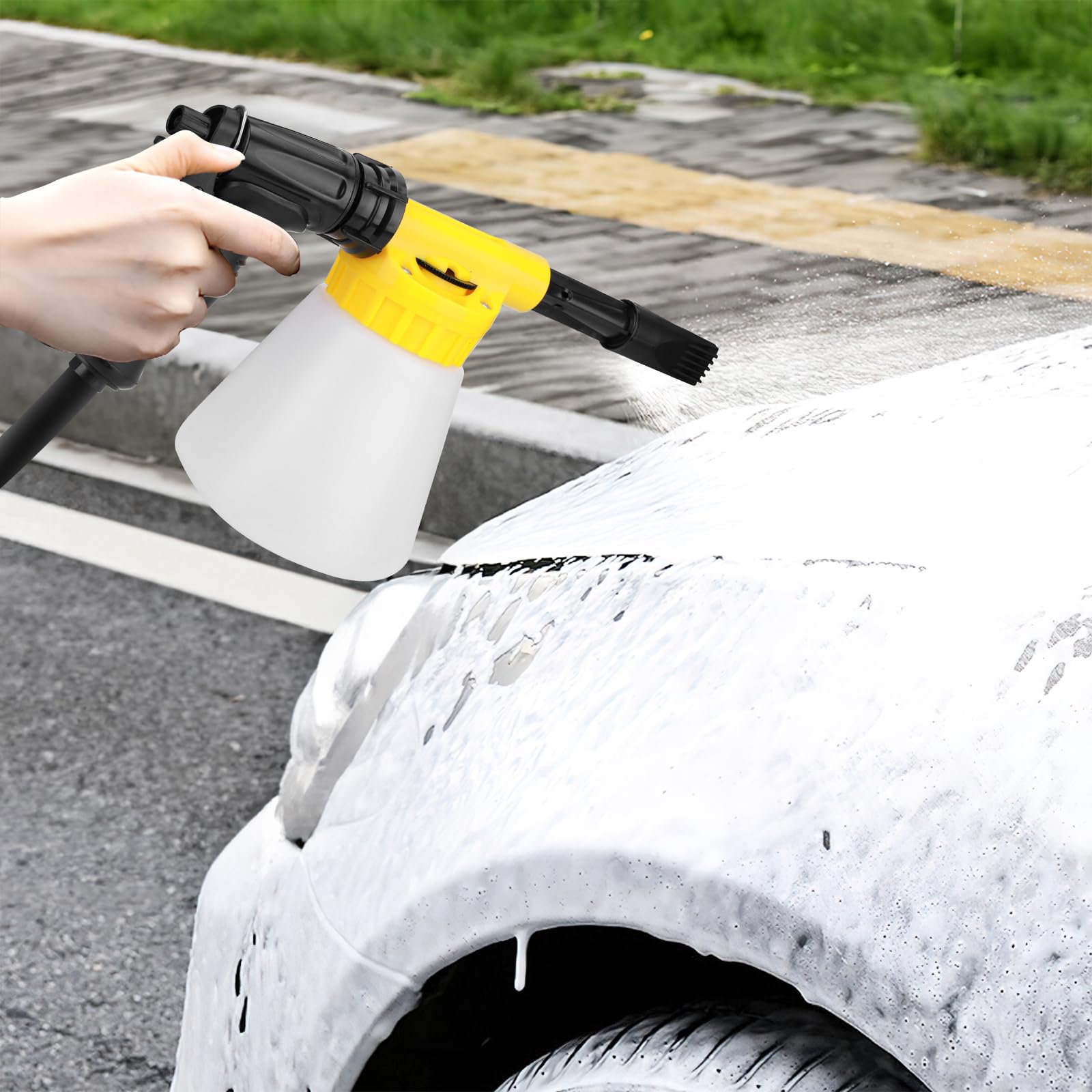 Pistolet à mousse multifonction pour voiture 900 ml Pistolet à mousse réglable professionnel pour voiture, moto, jardin Outil de lavage Tuyau