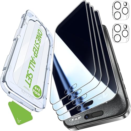 Miniatura 17 de iGluz Paquete de 4+2 protectores de pantalla de privacidad para iPhone 15 Pro Max con protector de lente de cámara de 6.7 pulgadas, 9H + vidrio