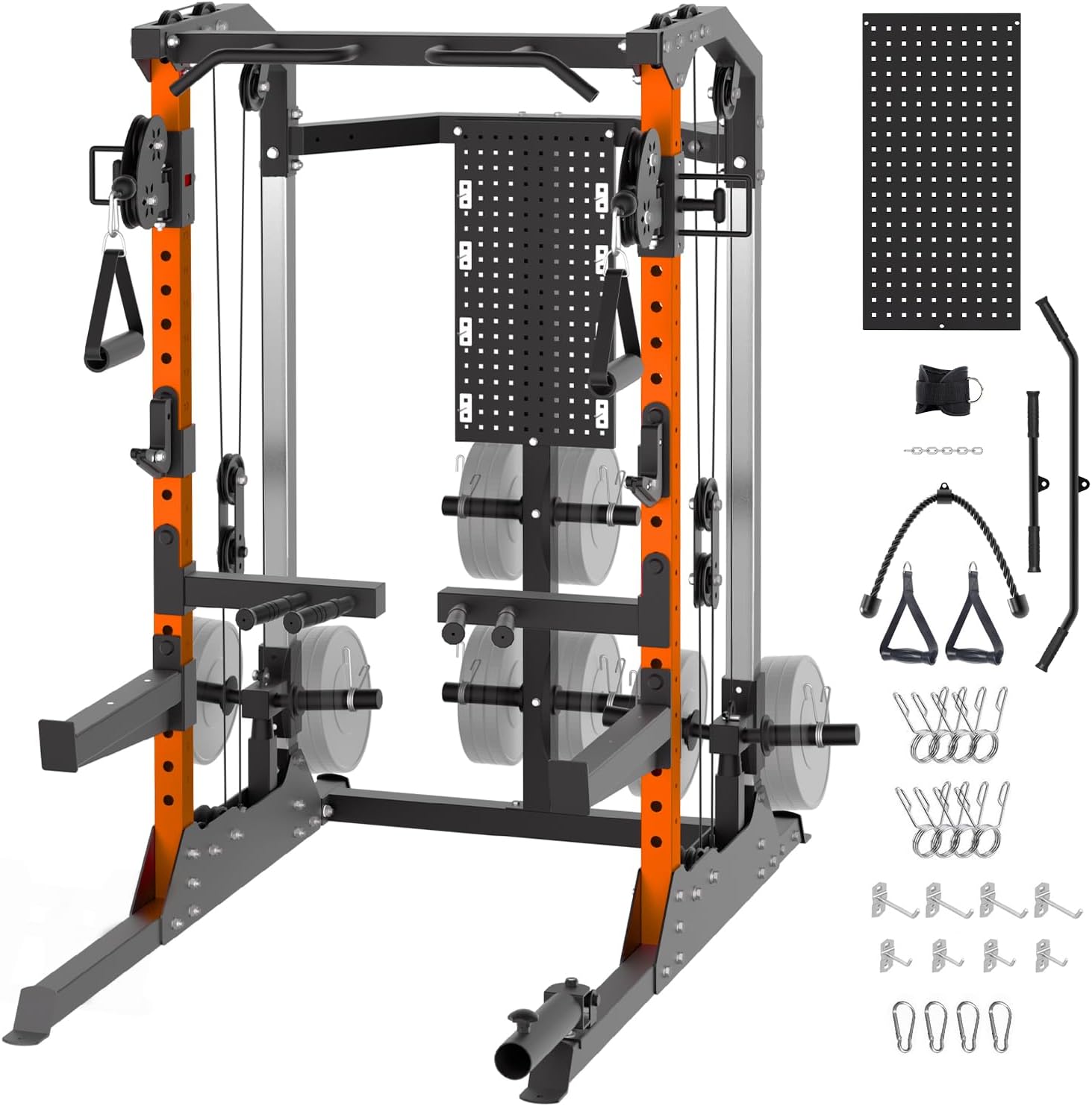 Garveelife Power Cage, 2000 LB Squat Rack med dobbel trinsekabel Crossover, Multi-Function Home Gym Power Rack med vedlegg, Full Body Strength Training Utstyr for hjemmet