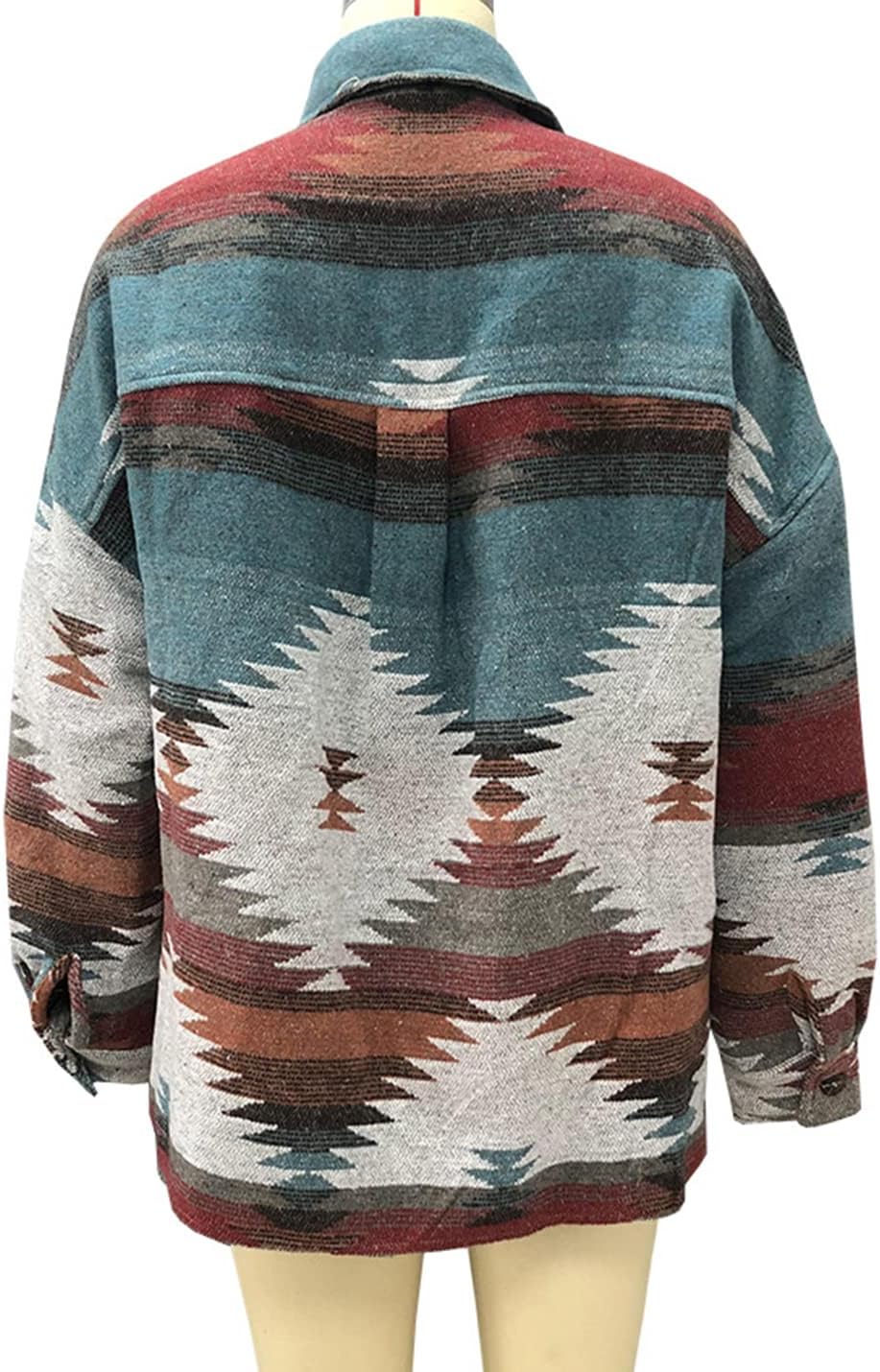 happlan Aztec Denim Jacket For Women Lapel Button Down Print Shirt Coat Shacket size large