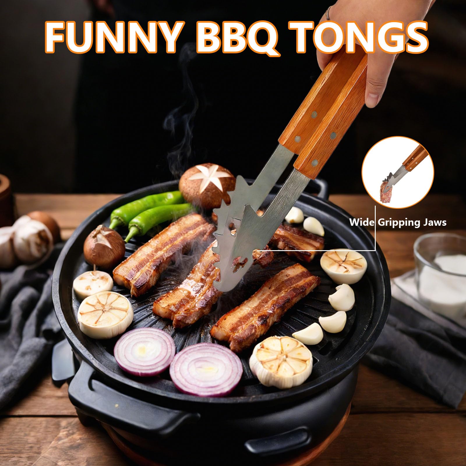 Ensemble d'Ustensiles de Barbecue Extra Longs en Acier INOX avec Poignée en Bois