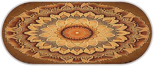 Miniatura 3 de Alfombras de baño con diseño floral de mandala, antideslizante, tapete de baño de microfibra absorbente, lavable a máquina, tapete ovalado de felpa