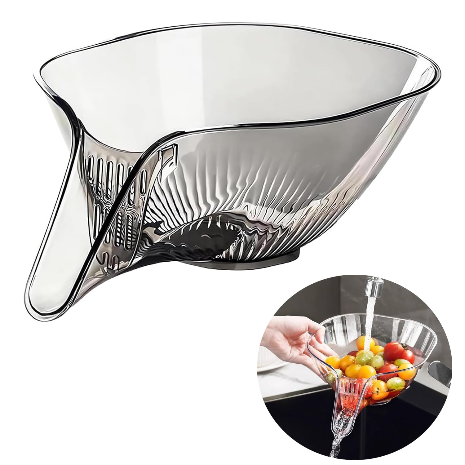 Schneckenförmiger Abflusskorb - Früchte Waschschüssel 23,5x18,5x8cm - Drehbare Spüle & Abtropfgestell